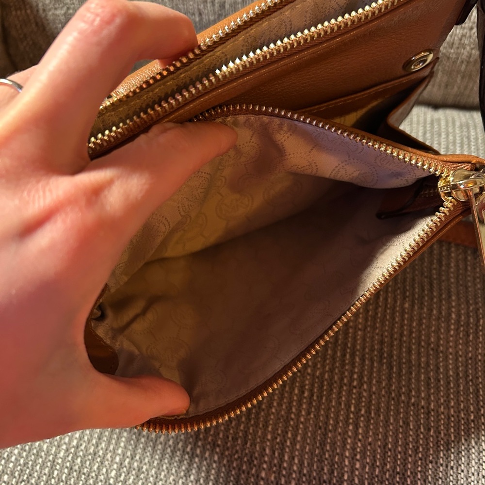 Michael Kors Cognac Leather Crossbody with Signature MK Medallion - Picture 5 of 5